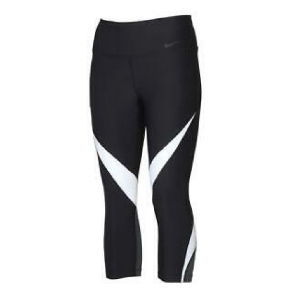 NIKE WOMENS Dri-Fit Crop LEGGINGS Black White Power Pants Medium